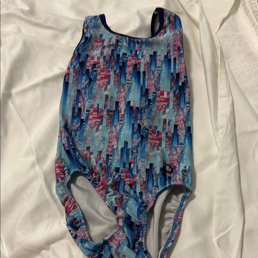 Plum Practice Wear Blue and Pink One Piece leotard with Artistic Pattern